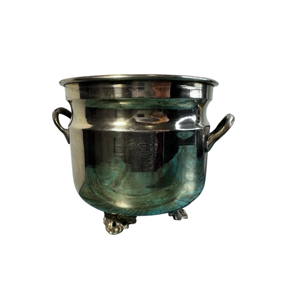 Vintage Brass Planter Flower Pot Footed with Handles